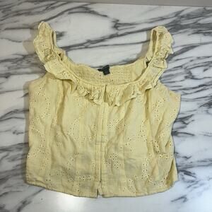 Y2k Boho Yellow Corset Top Ruffle Eyelet Fairy Cropped Romantic Cottagecore Sz L
